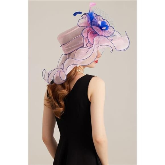 Women's Kentucky Derby Church Dress Hat 10-pink,blue - Picture 6 of 7